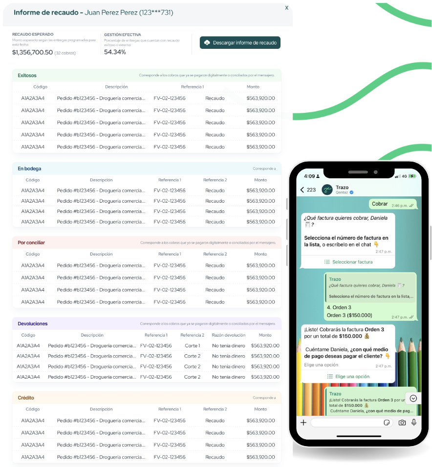 Recaudo última milla - Controla y ten la trazabilidad del dinero que se recauda en campo, reduce el fraude y minimiza los tiempos de legalización de tus rutas.
